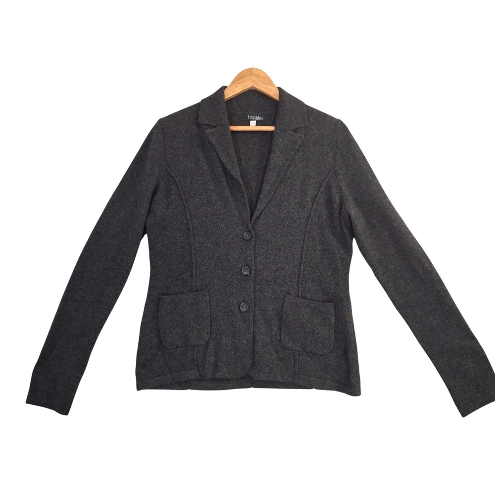 Forte Cashmere Blazer Cardigan Sweater Womens Large Charcoal Gray 100% Cashmere